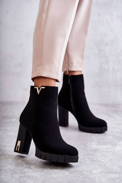 Bottes Pour Femmes À Talon Haut Avec Décoration Noir Teruko