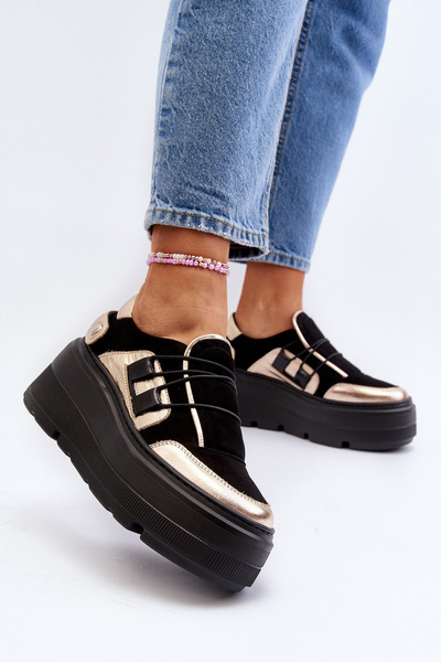 Zazoo 1833 Baskets en cuir pour femme à semelle épaisse noir