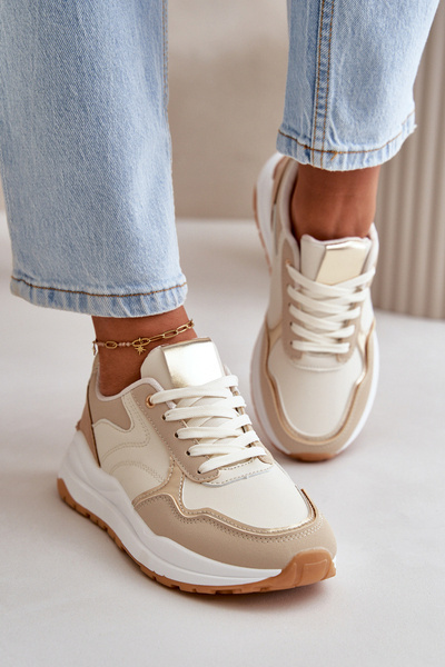 Damen Sneakers auf Plateau aus Eko-Leder Beige Issatta