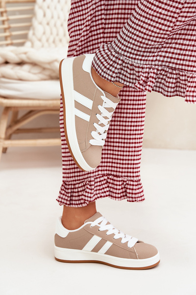 Moteriški Sportiniai Batai Sneakers Iš Eko Oda Tamsiai Smėliniai Ravina
