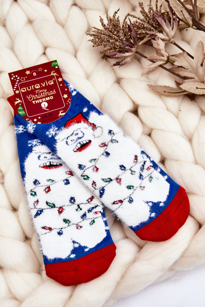Chaussettes Thermoactives de Noël Enfant en Coton Yeti Bleu