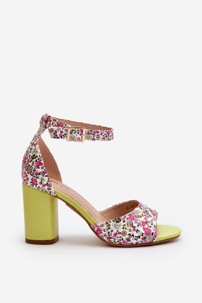 Sandale Cu Toc Floral Galben Vitamella