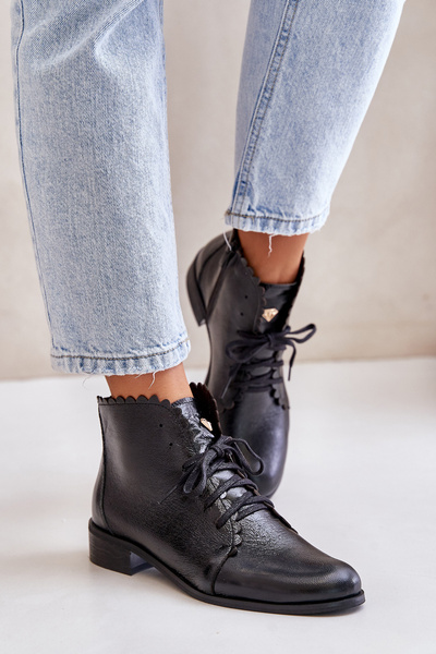 Zazoo Bottines En Cuir À Talon Plat 2964 Noir