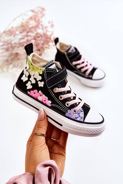 High-top Children's Fabric Sneakers Print Black Dorry