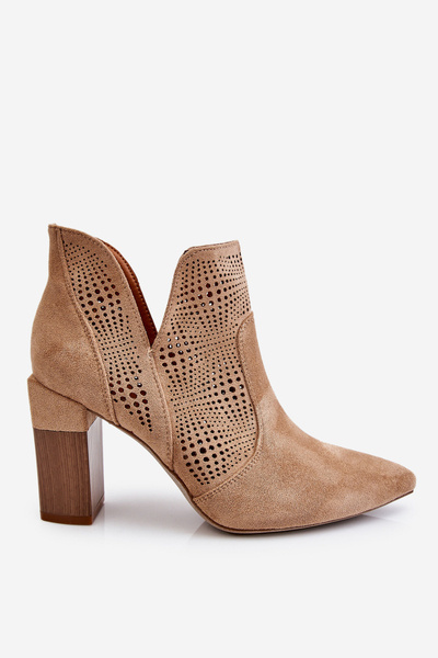 Openwork Suede High Heel Boots Beige Leanna