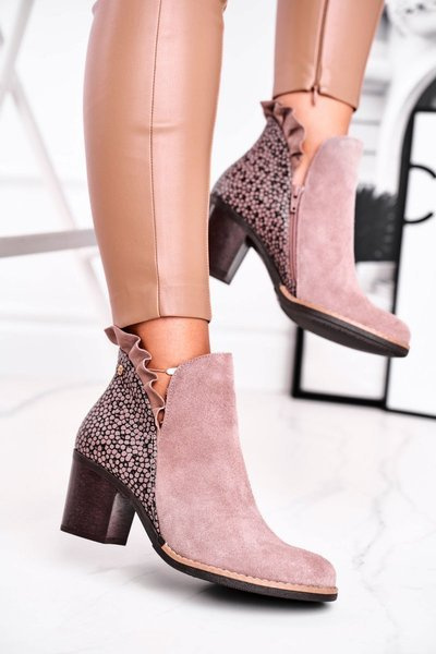 Bottes à Talon Bloc en Cuir pour Femme Maciejka Beige 04833-04