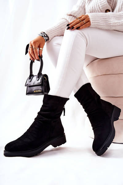 Boots montantes en daim froissé Noir Trishia