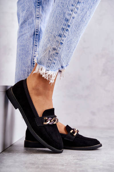 Women's Suede Loafers With A Chain Black Noli