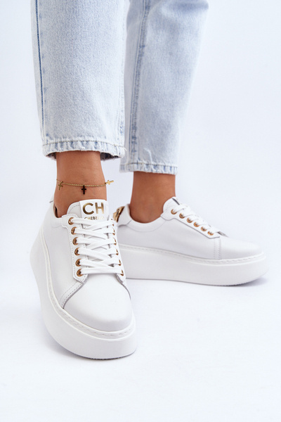 Baskets à plateforme en cuir pour femme CheBello 4367 Blanc