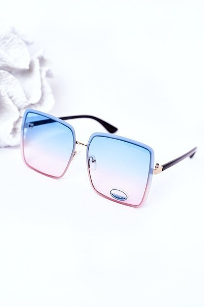 Lunettes de Soleil Carrées Dorées Bleu-Rose Ombre