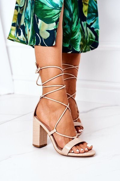 Sandales à talons hauts à lacets Beige Catwalk