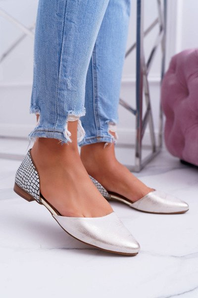 Damen Ballerinas Krokodil Spitze Muster Leder Anthem Gold