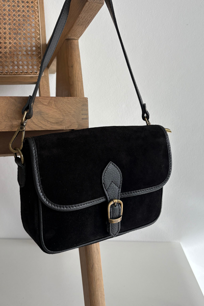 Sac à main en cuir suédé noir Norla