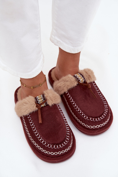 Damenschuhe mit Fell und Stickerei burgund Perivelle
