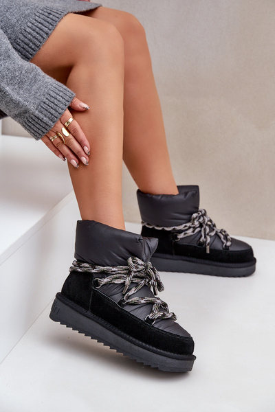 Bottes En Daim Pour Femmes Avec Lacets Épais D.Franklin DFSH375003 Noires