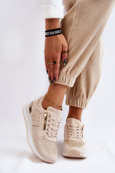 Pantofi sport pentru femei cu fermoar decorativ cremos adrea