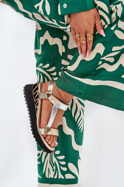 Sandales à Talon en Cuir pour Femme D&A CR51-135 Or-Argent