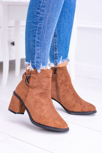 Women's Camel Suede Stiletto Stiletto Boots with Buckle Evoret