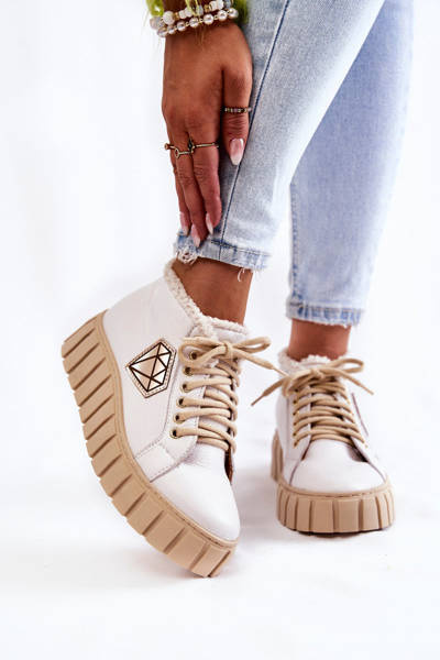 Chaussures de sport en cuir nouées blanches Lewski Shoes 3252 / N