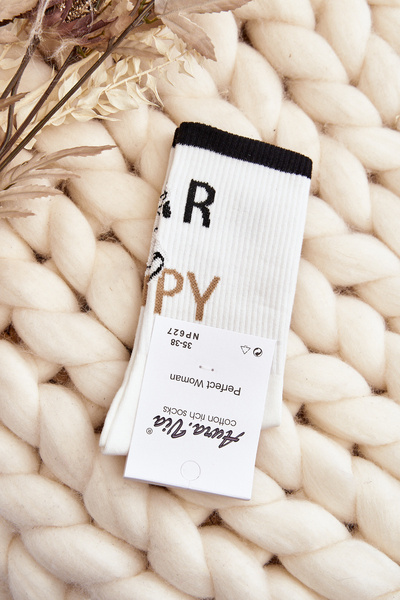 Chaussettes femme en coton avec écriture et ours blanc