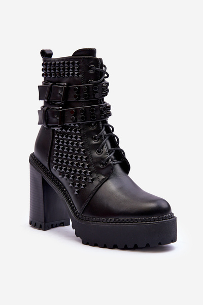 Bottes Massives En Cuir À Talons Pointes Noir Cadabra