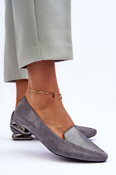 Ballerines En Daim À Talon Plat Gris Loxes