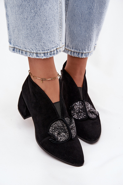 Bottes en cuir suédé pour femmes à talon avec décoration D&A MR52-182 Noire