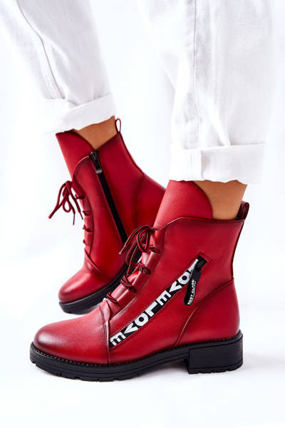 Lederstiefeletten mit Zierreißverschluss Rot Lomissa