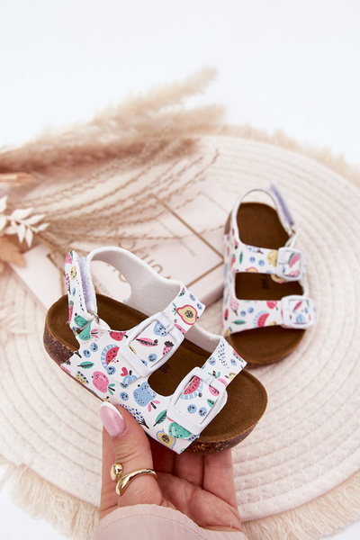 Kindersandalen auf Korksohle mit Schnallen Früchte weiß Thessa