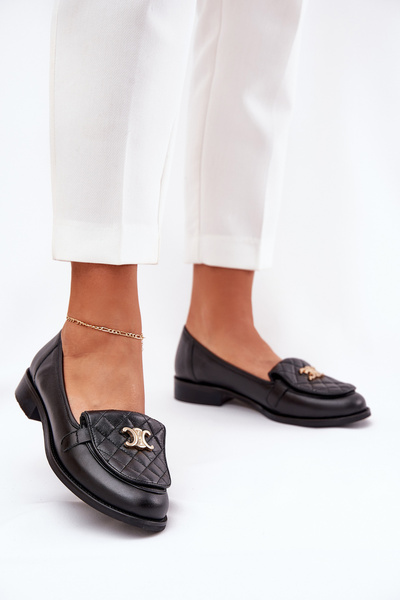 Mocasin din Piele Cu Decoratiune Aurie Negri Laura Messi 2927