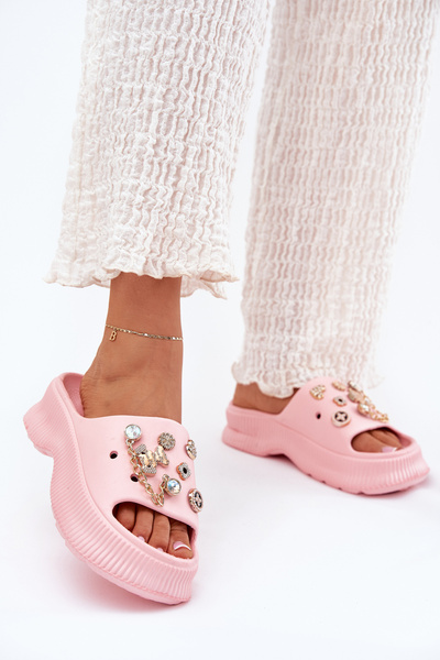 Schaum Damen Sandalen Mit Goldenen Ringen Rosa Hortiana