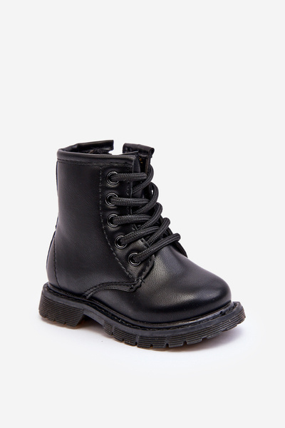 Bottes en cuir pour enfants avec fermeture éclair noir Omua