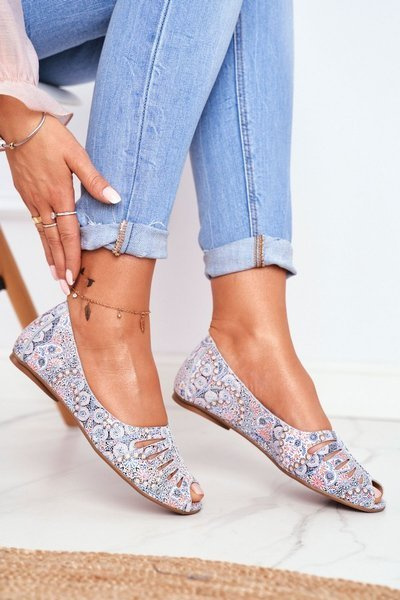 Damen Ballerinas Maciejka Leder Weiß Blau gemustert 03497-13