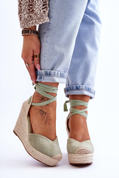 Sandales compensées à lacets pour femmes Vert Bethany
