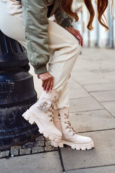 Damen Plateaustiefel Fleece-gefüttert Beige Seoul