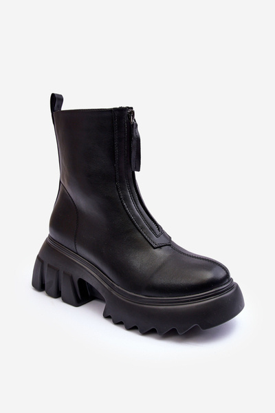 Bottes pour femmes sur une grosse plateforme avec une fermeture éclair noir Kusma