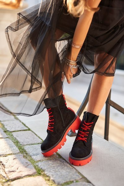 Bottines Plates Femme Noir Rouge Malawi