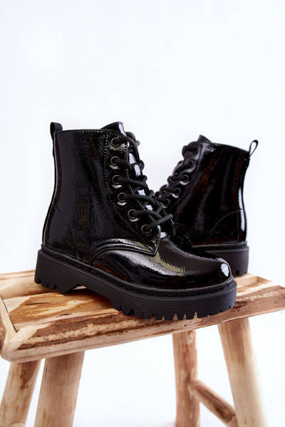 Bottines Enfant Laquées Avec Fermeture Éclair Noir Julie