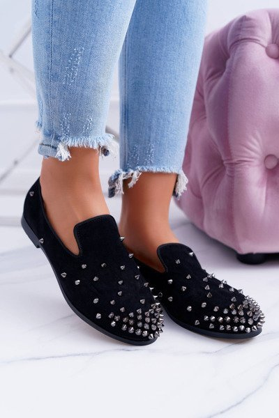 Damen Ballerinas Lu Boo Schwarz Wildleder Herren mit Nieten Odessa