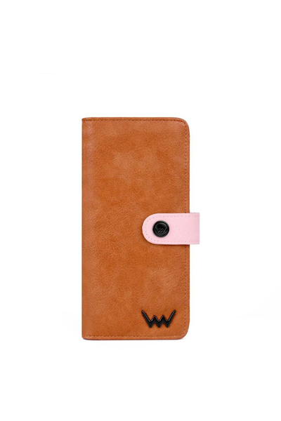 Portefeuille Zippé en Cuir Femme Marron et beige Florence