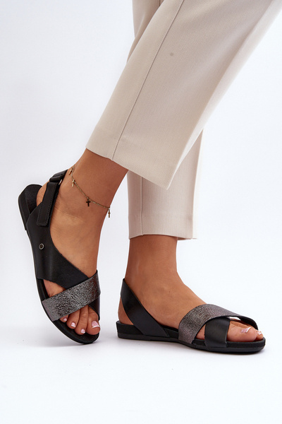 Zazoo 40141 Leather Sandals with Velcro Black