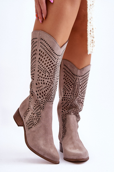 Cizme cowboy din piele intoarsa Leewski 3305 Bej