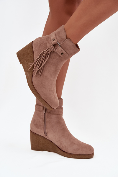 Bottes d'hiver pour femmes à plateforme avec franges beiges Olivarae