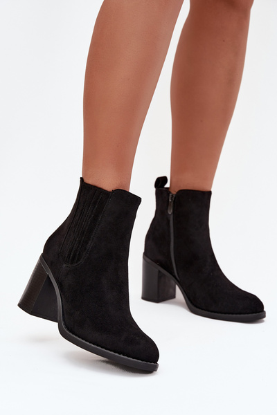 Botine izolate pentru femei cu toc bloc negru Brevina