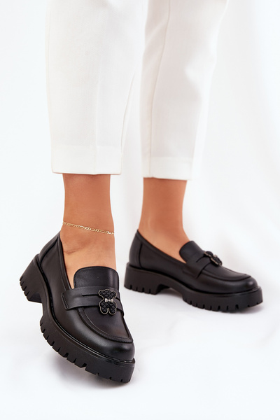 Mocassins En Cuir Pour Femmes Avec Un Clip En Ours Vinceza 18109 Noir