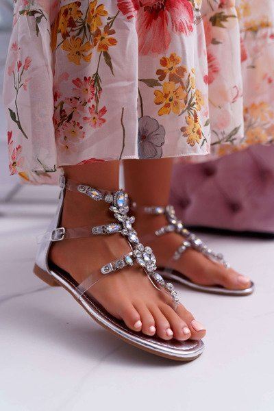 Silberne Damensandalen mit Kristallen Ywena