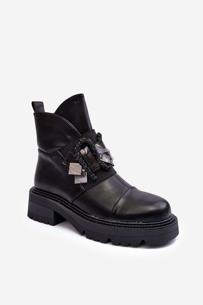 Bottines à talon plat et plateforme pour femmes noires Linestta