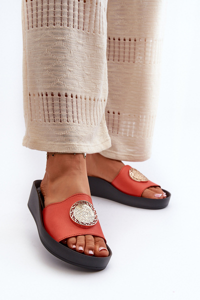 Zazoo 2920 Leder Damen Keilsandalen mit Gold Detail Orange