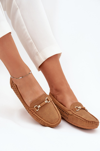 Damen Mokassins Mit Ausschnitten Und Dekoration Camel Kaydance