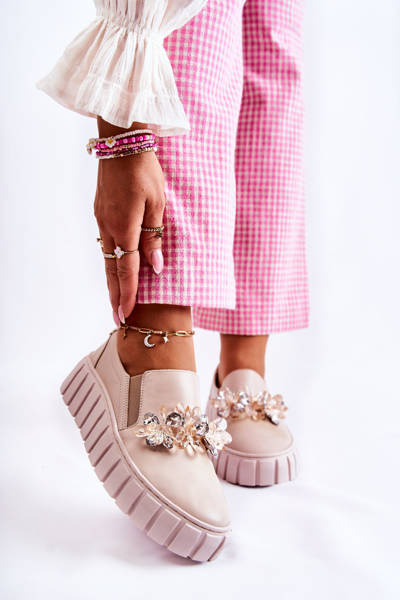 Baskets En Cuir Pour Femme Avec Décoration Beige Mirana